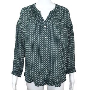 J.Jill Women’s Green Geometric Long Sleeve Button Front Blouse Top Size M